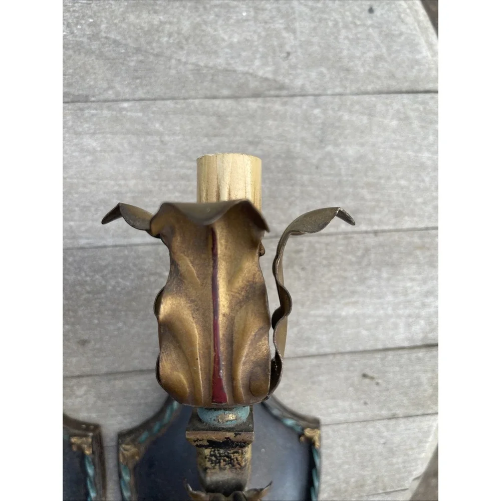 Antique Vintage Moe Bridges Milwaukee‎ Wis. Cast Iron Gothic Sconce Light Set 2